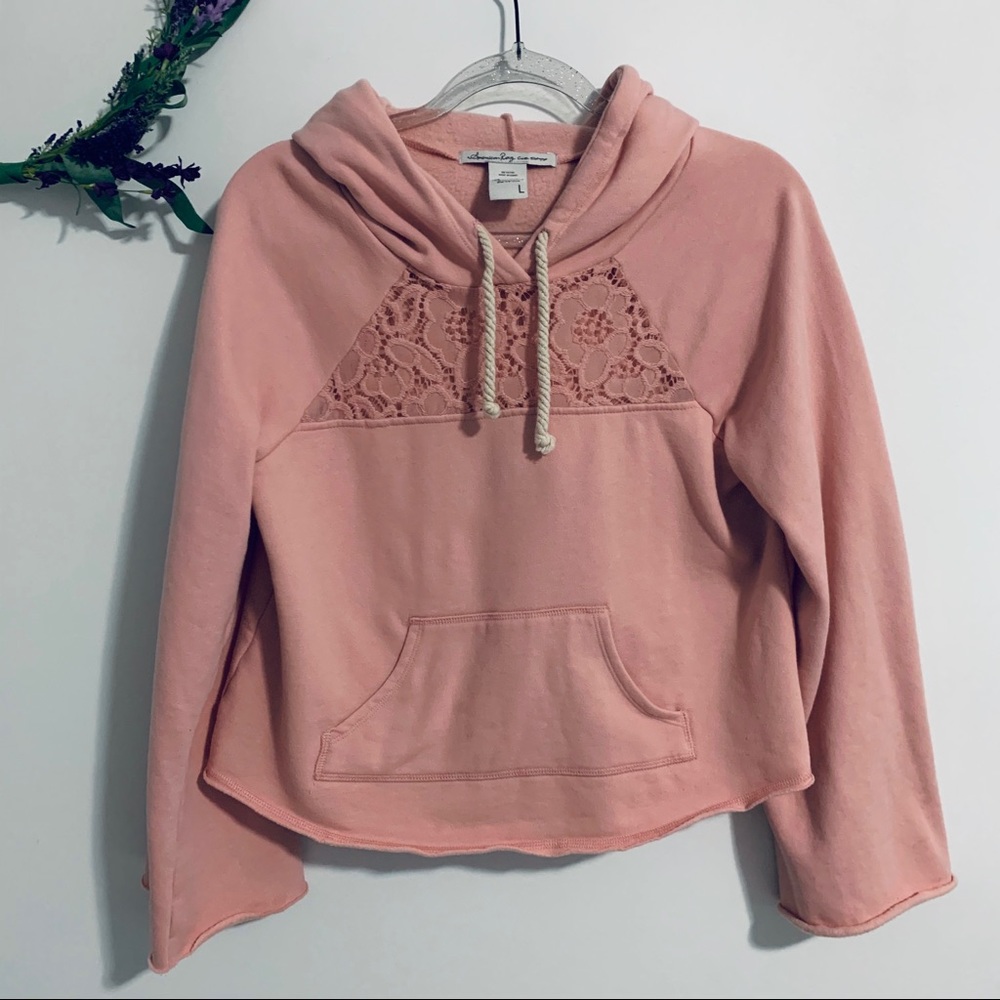 American Rag Pink Cropped Hooded Sweatshirt - Picture 1 of 6